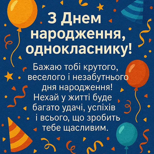 Привітання з Днем Народження однокласнику - цікава листівка (№34)