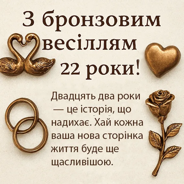 Картинка-привітання з річницею весілля 22 роки, бурштиновим весіллям (№23)