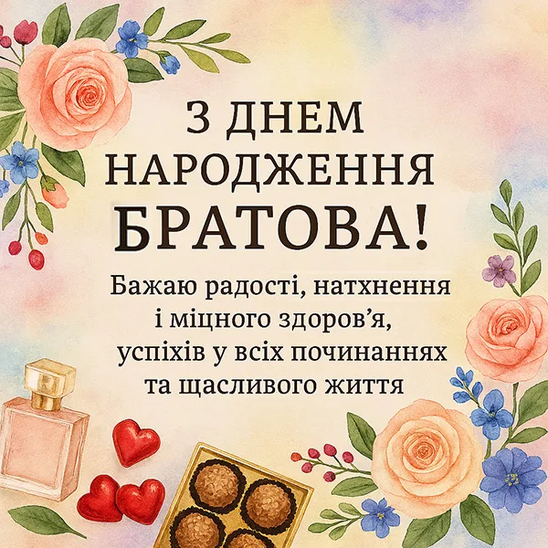 Оригінальна листівка-привітання з Днем Народження Братовій (№41)