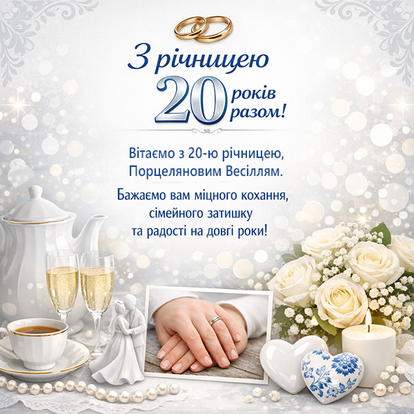 Урочиста листівка-привітання з порцеляновим весіллям (№33)