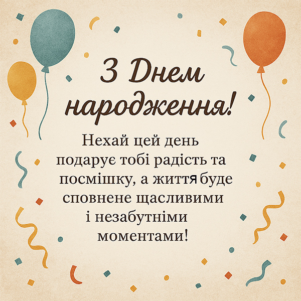 Зворушлива та позитивна листівка-привітання з Днем Народження з кульками (№43)